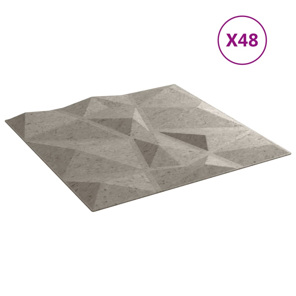 vidaXL Veggpaneler 48 stk betonggrå 50x50 cm XPS 12 m² diamant