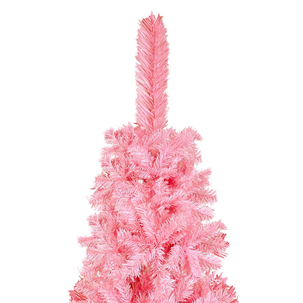 vidaXL Slankt forhåndsbelyst juletre med kulesett rosa 120 cm