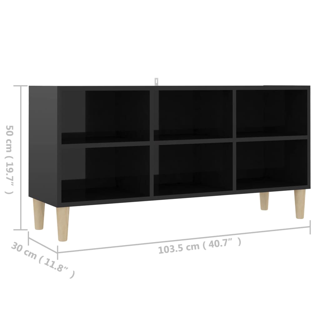 vidaXL TV-benk med ben i heltre høyglans svart 103,5x30x50 cm