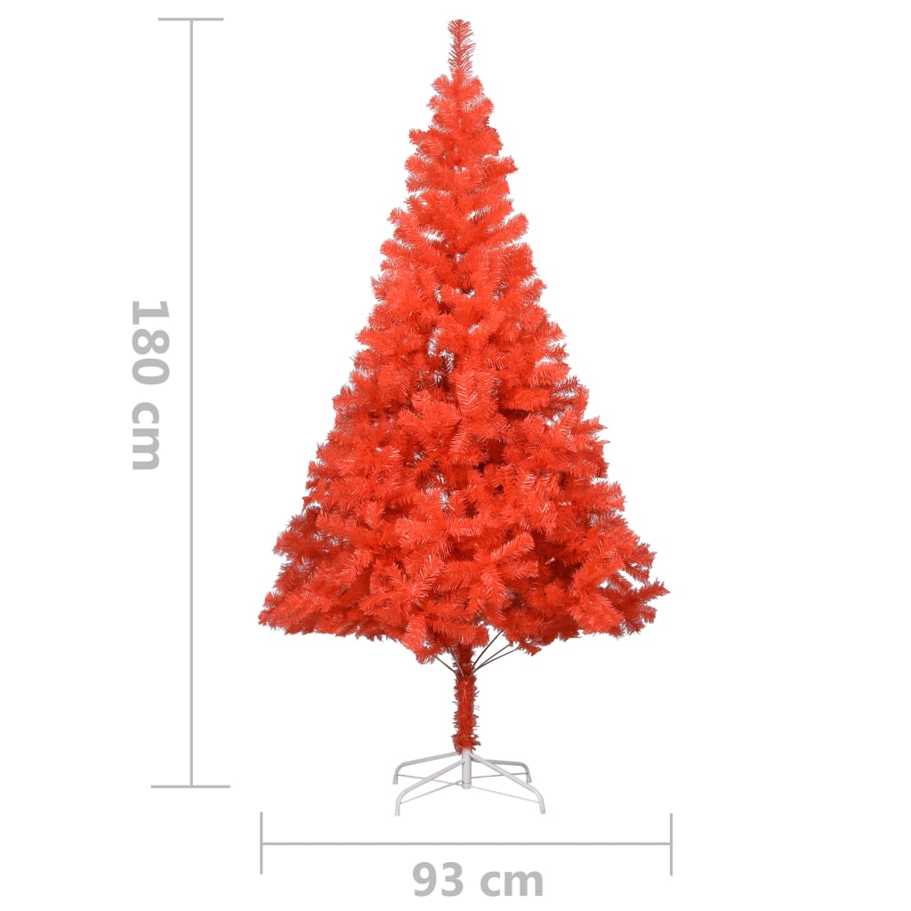 vidaXL Forhåndsbelyst kunstig juletre med kulesett rød 180 cm PVC