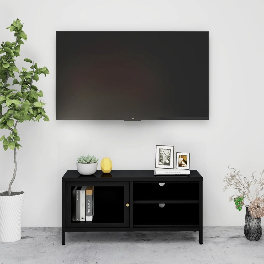 vidaXL TV-benk svart 90x30x44 cm stål og glass