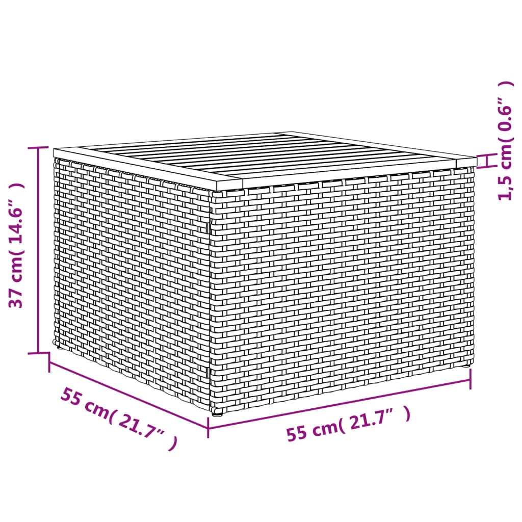 vidaXL Hagebord grå 55x55x37 cm polyrotting og akasie