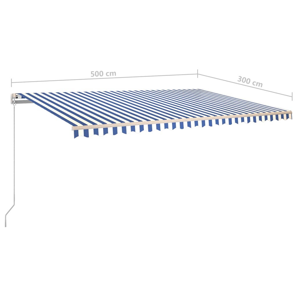 vidaXL Automatisk uttrekkbar markise med stolper 5x3 m blå og hvit