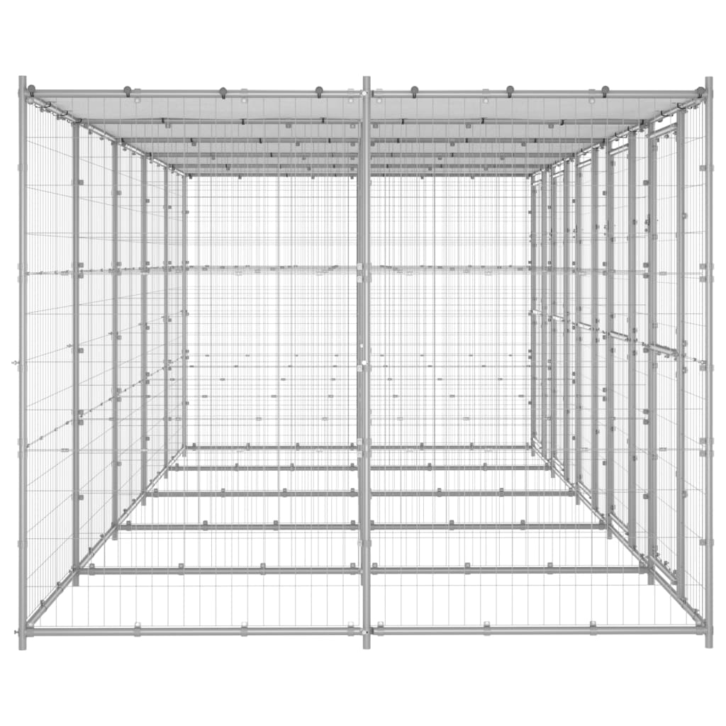 vidaXL Utendørs hundegård med tak 12,1 m² galvanisert stål