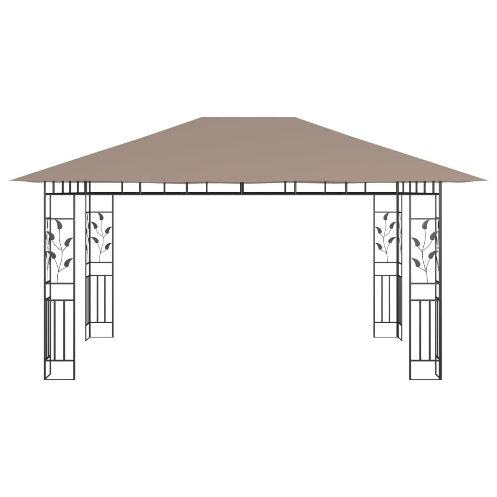 vidaXL Paviljong med myggnett og LED-lysslynge 4x3x2,73 m gråbrun