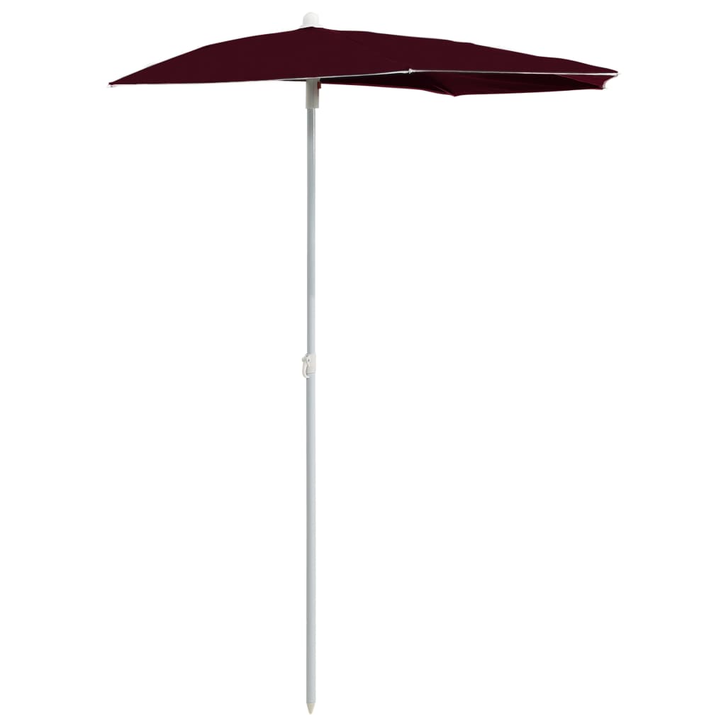 vidaXL Halvrund parasoll med stang 180x90 cm vinrød