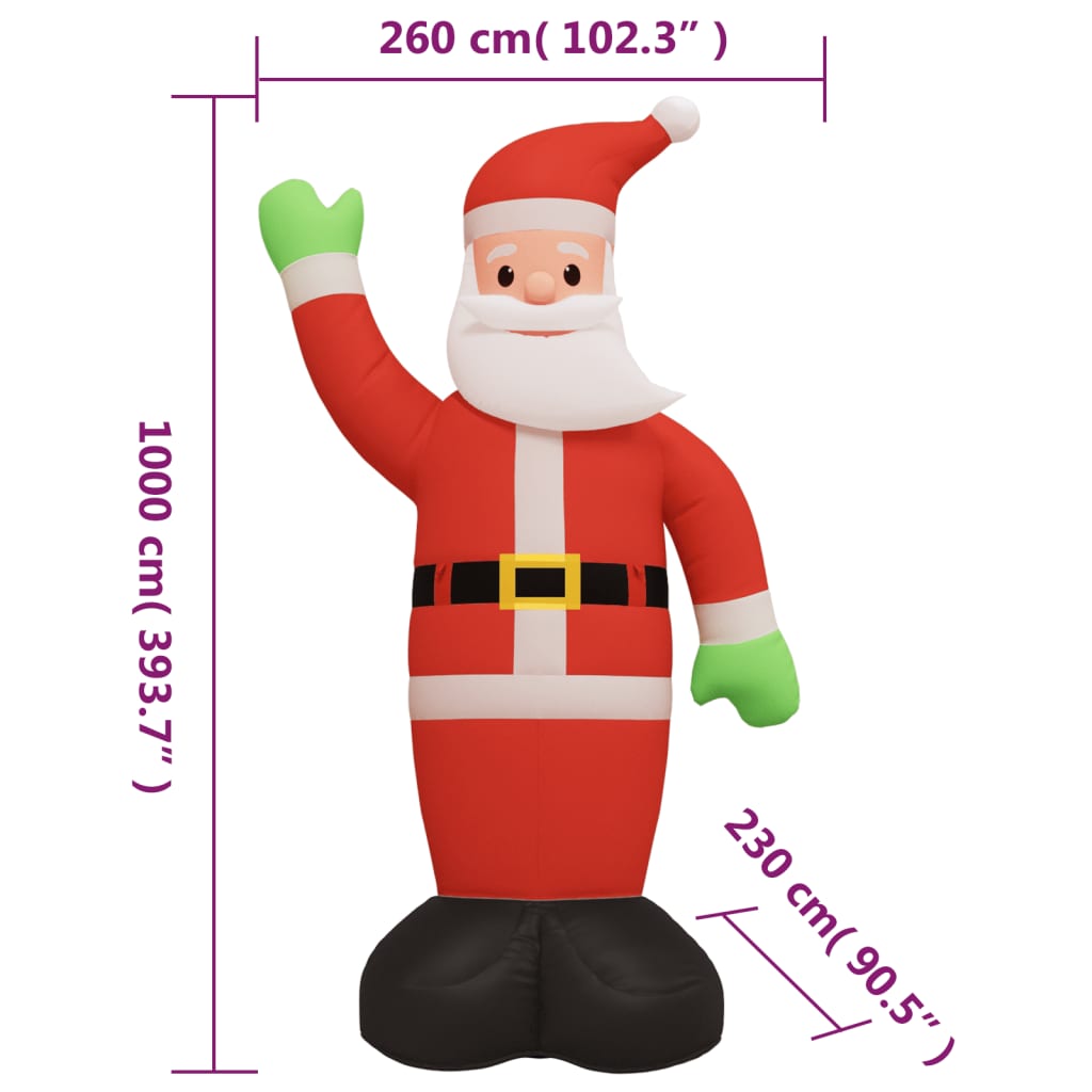 vidaXL Oppblåsbar julenisse med LED 1000 cm