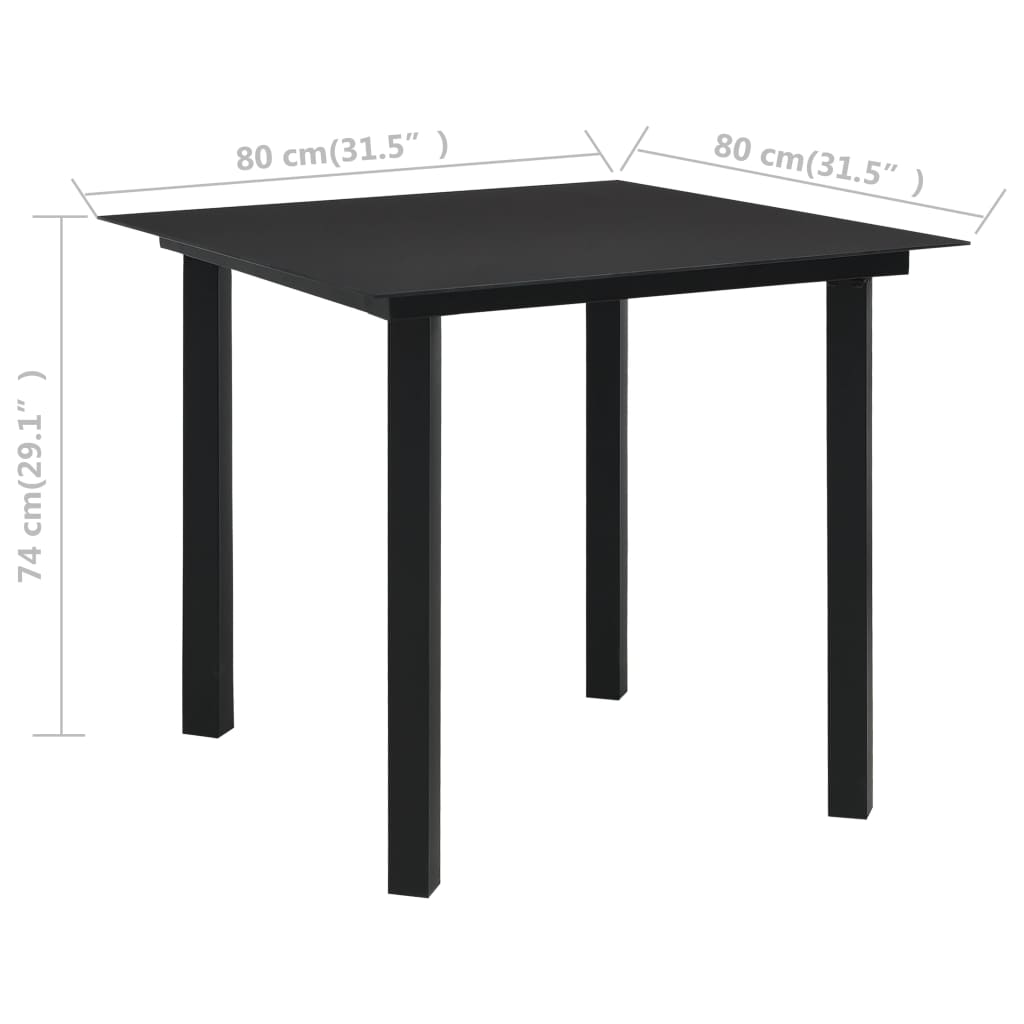 vidaXL Hagebord svart 80x80x74 cm stål og glass