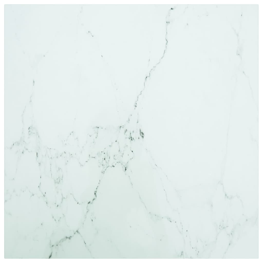 vidaXL Bordplate hvit 70x70 cm 6 mm herdet glass med marmor design