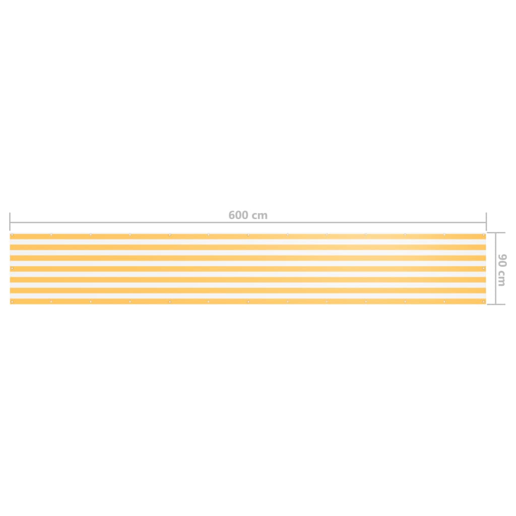 vidaXL Balkongskjerm hvit og gul 90x600 cm oxfordstoff
