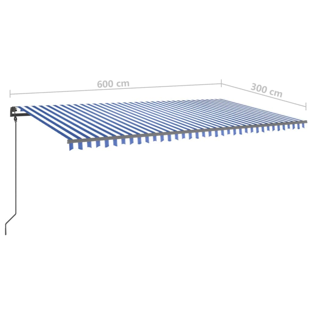 vidaXL Automatisk uttrekkbar markise med stolper 6x3 m blå og hvit