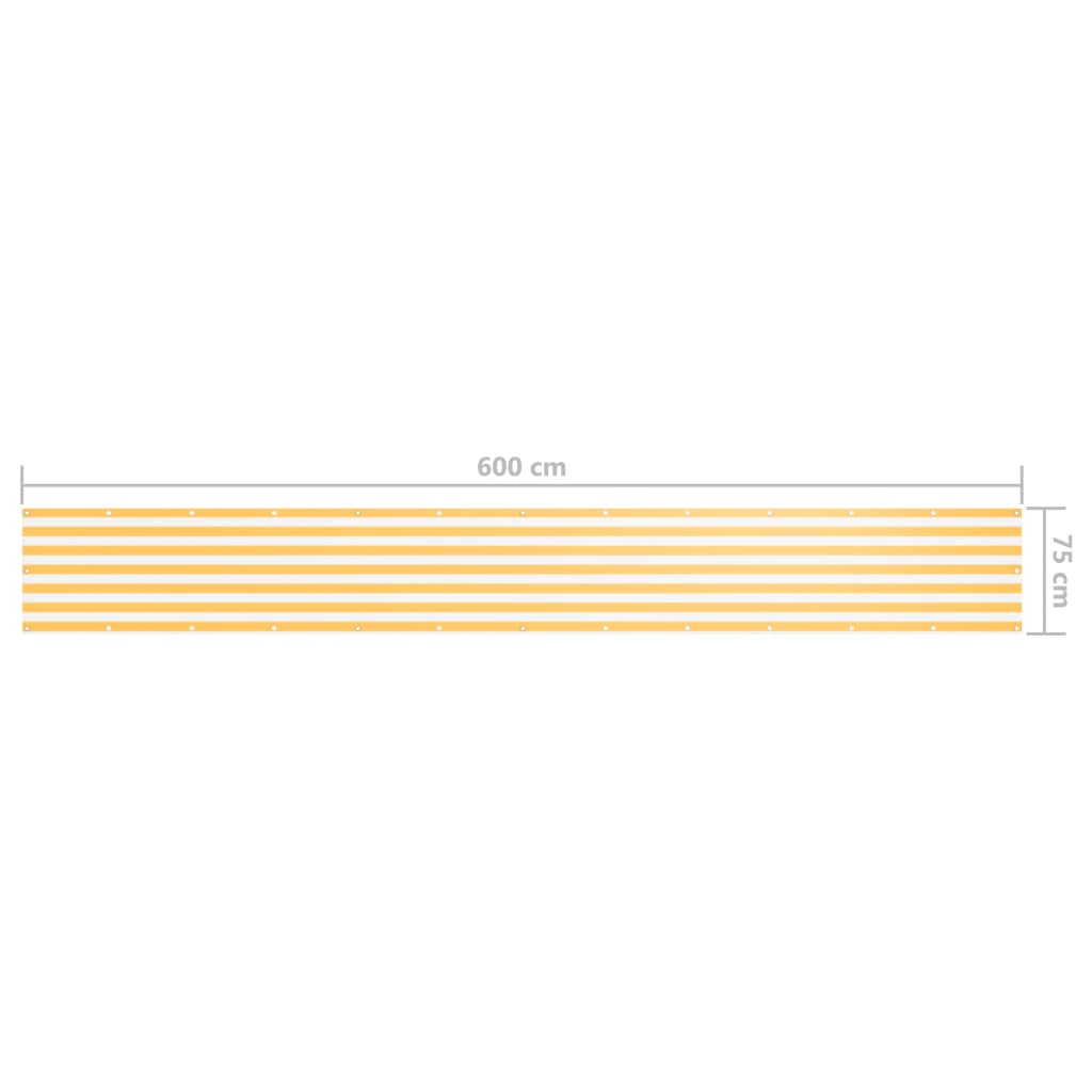 vidaXL Balkongskjerm hvit og gul 75x600 cm oxfordstoff