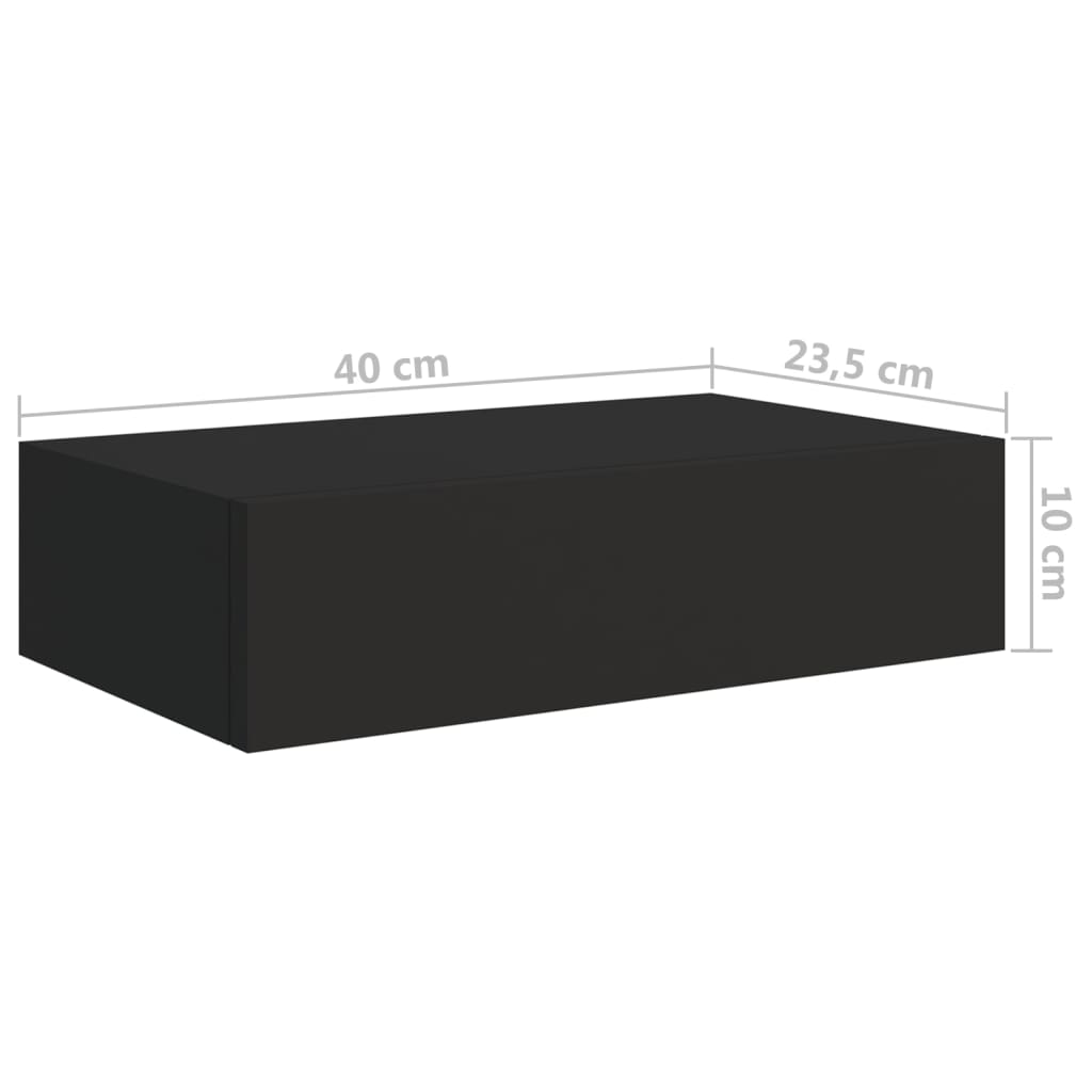 vidaXL Veggmonterte skuffehyller 2 stk svart 40x23,5x10 cm MDF