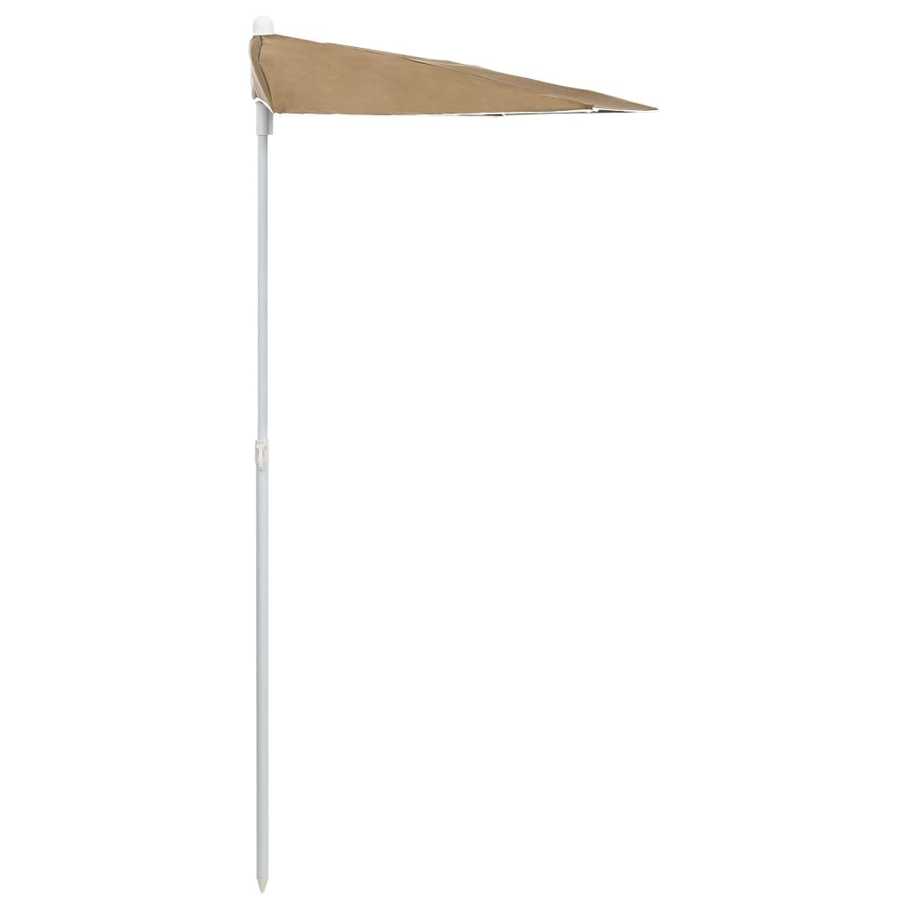 vidaXL Halvrund parasoll med stang 180x90 cm gråbrun