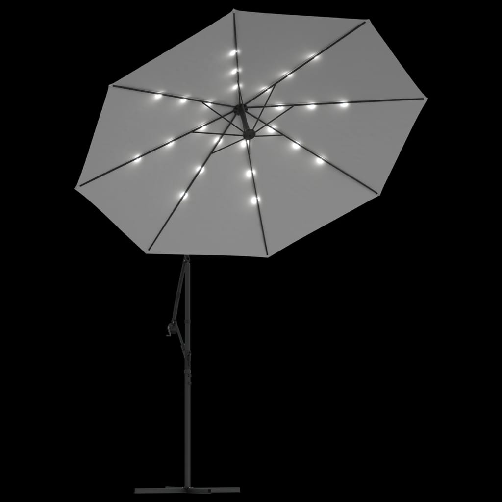 vidaXL Hengeparasoll med LED-lys 300 cm sand metallstang