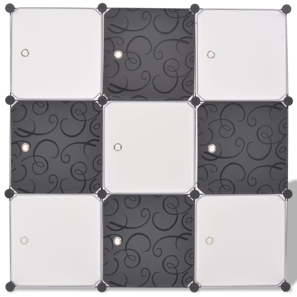 vidaXL Oppbevaringskube med 9 kamre svart og hvit