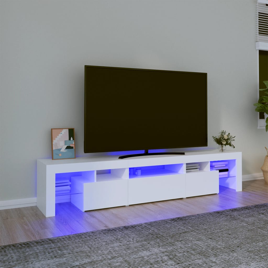 vidaXL TV-benk med LED-lys hvit 200x36,5x40 cm