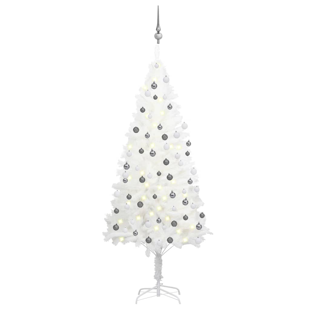 vidaXL Forhåndsbelyst kunstig juletre med kulesett hvit 180 cm