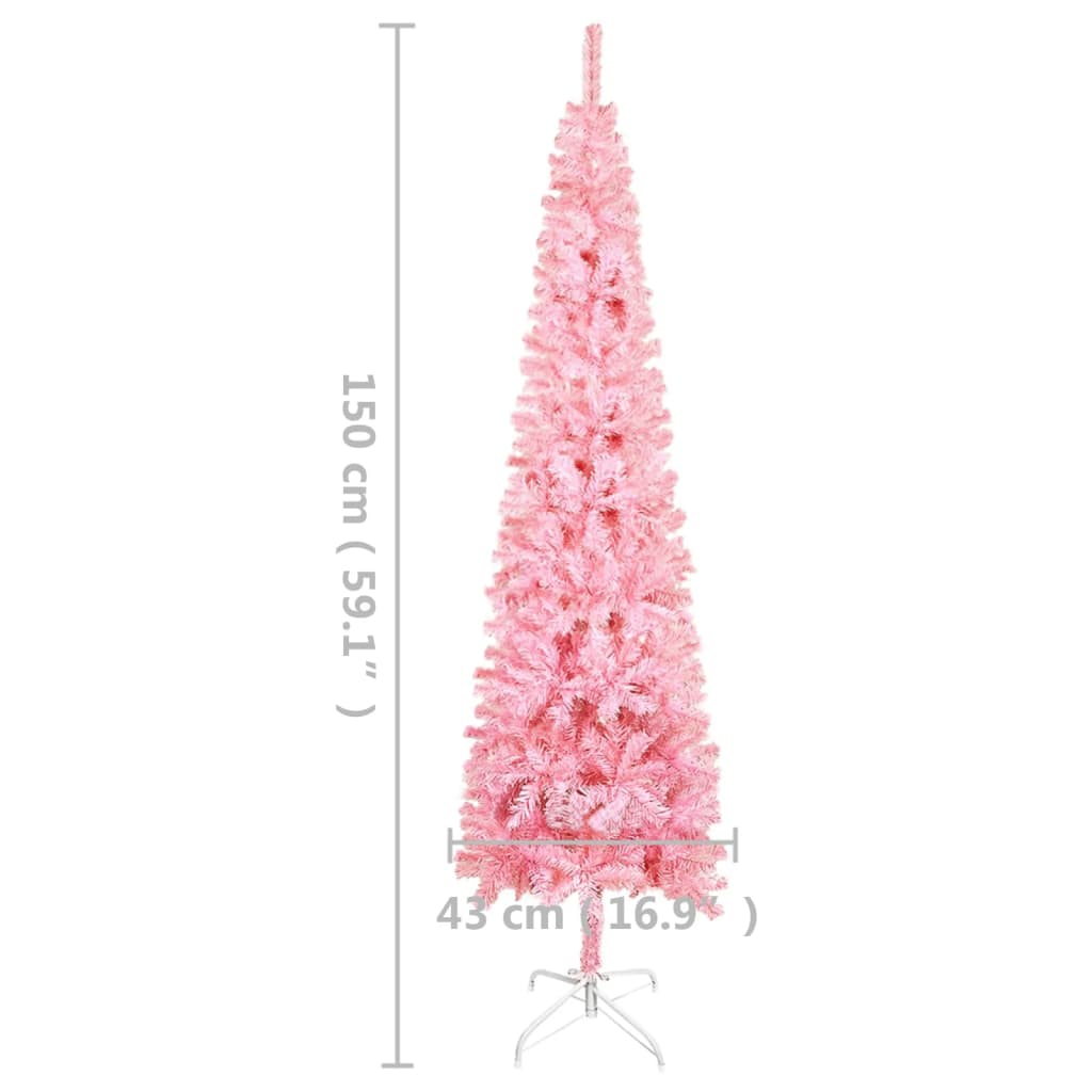 vidaXL Forhåndsbelyst slankt juletre rosa 150 cm