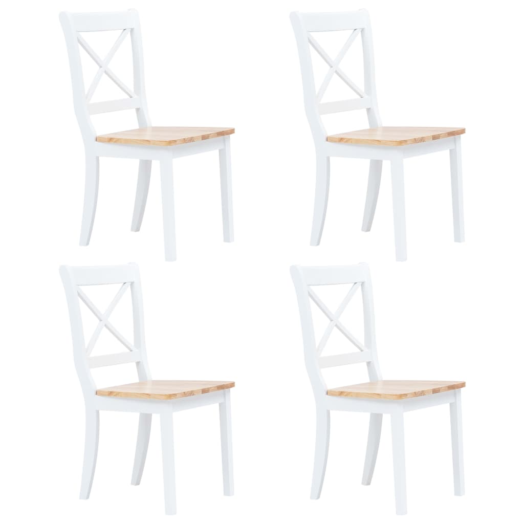 vidaXL Spisestoler 4 stk hvit og lys heltre gummitre