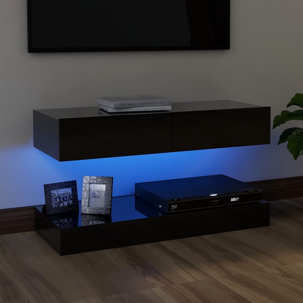 vidaXL TV-benk med LED-lys høyglans svart 90x35 cm
