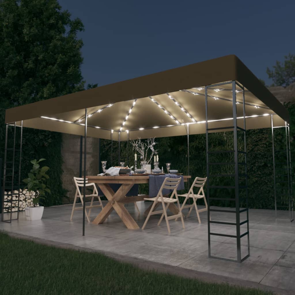 vidaXL Paviljong med LED-lysslynge 3x4 m gråbrun