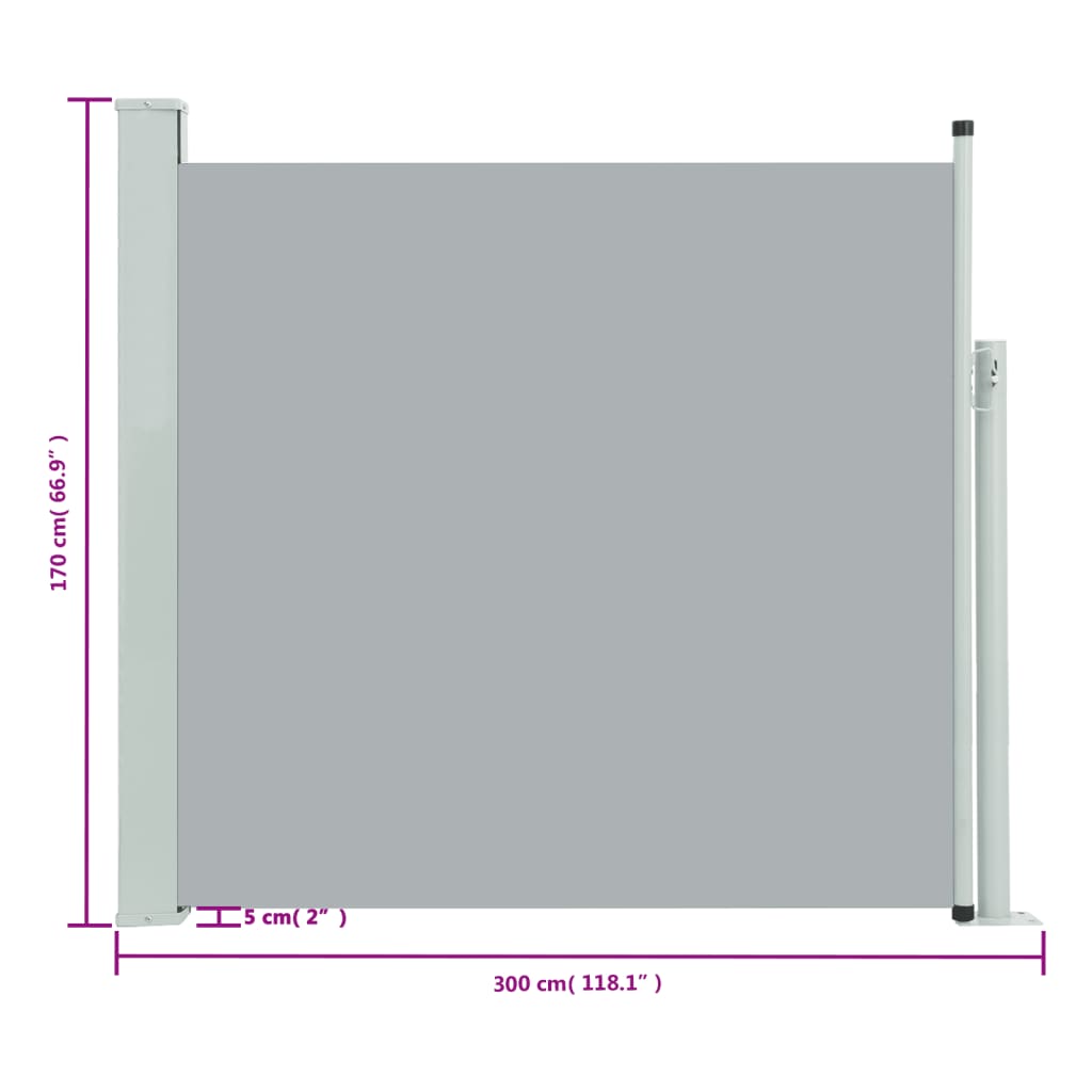 vidaXL Uttrekkbar sidemarkise 170x300 cm grå