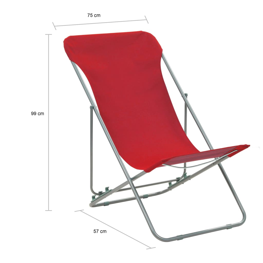 vidaXL Sammenleggbare strandstoler 2 stk stål og oxfordstoff rød