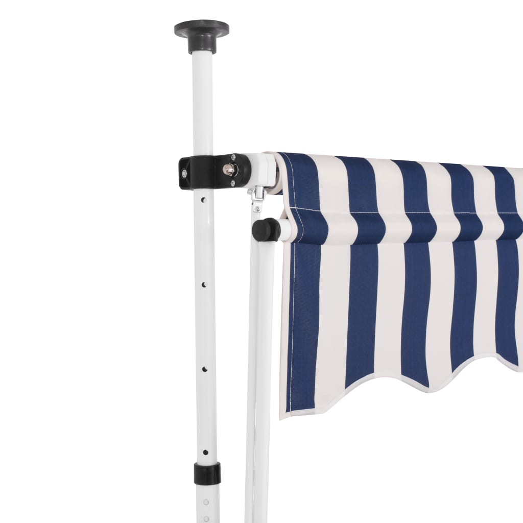 vidaXL Manuell uttrekkbar markise 250 cm blå og hvite striper