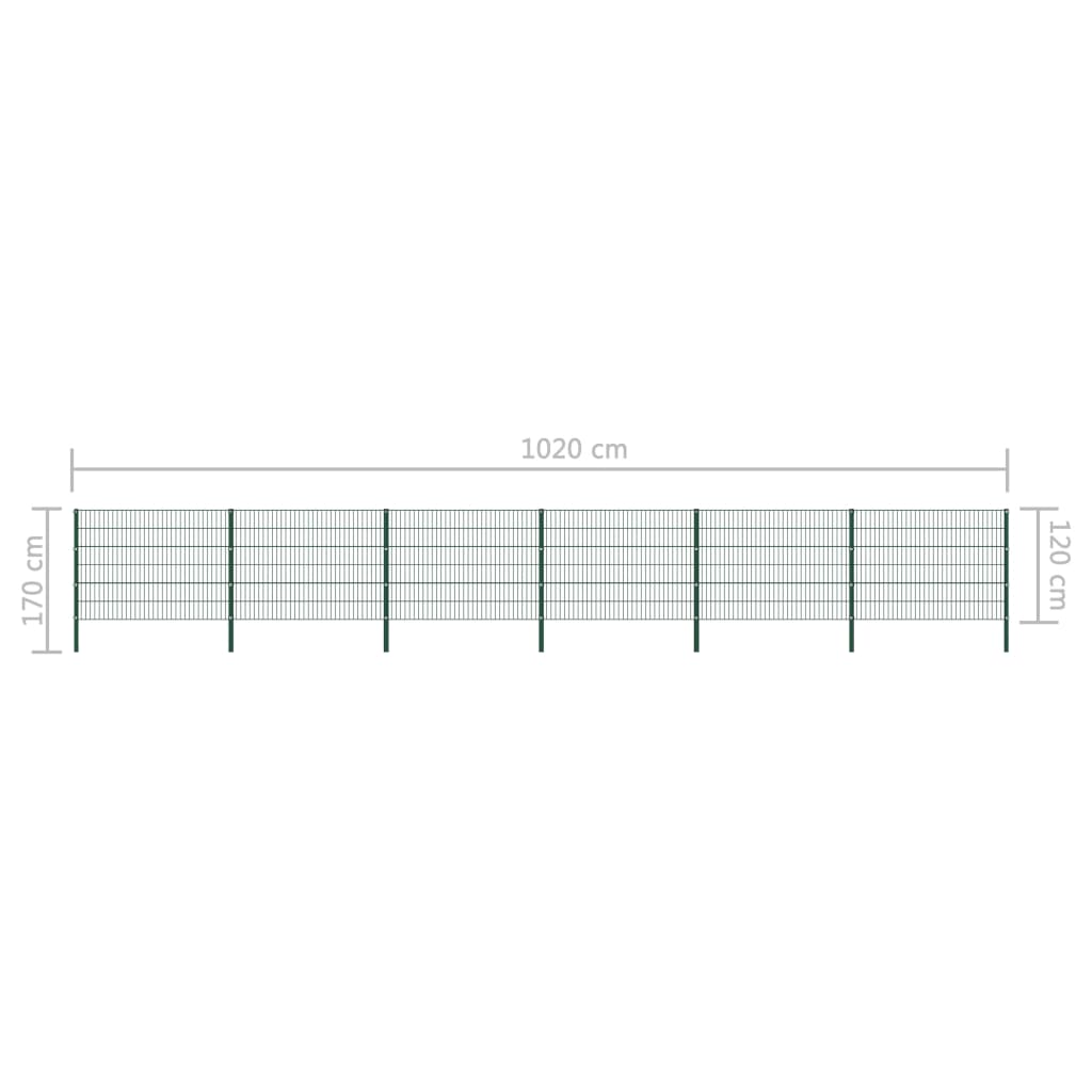 vidaXL Gjerdepanel med stolper jern 10,2x1,2 m grønn