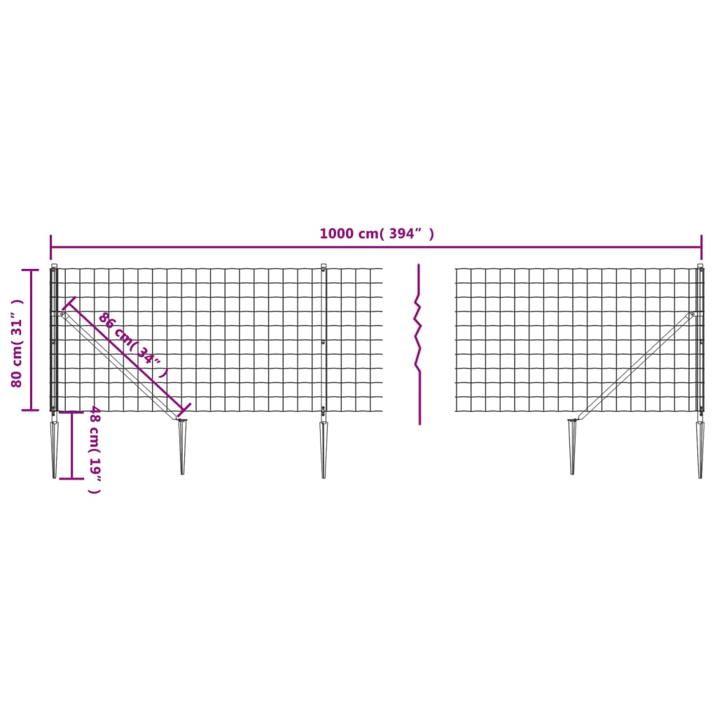 vidaXL Nettinggjerde med stolpespyd 0,8x10 m antrasitt