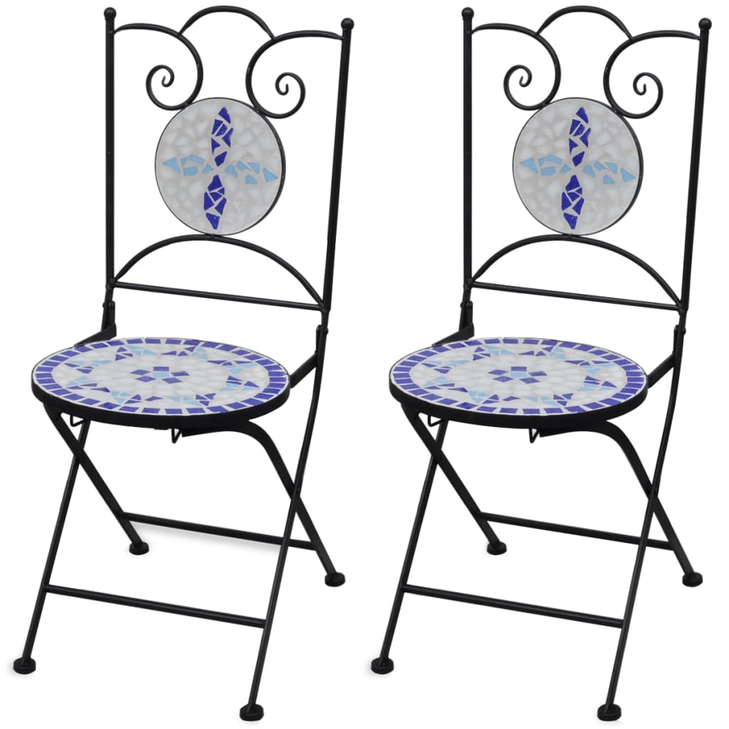 vidaXL Sammenleggbare bistrostoler 2 stk keramikk blå og hvit