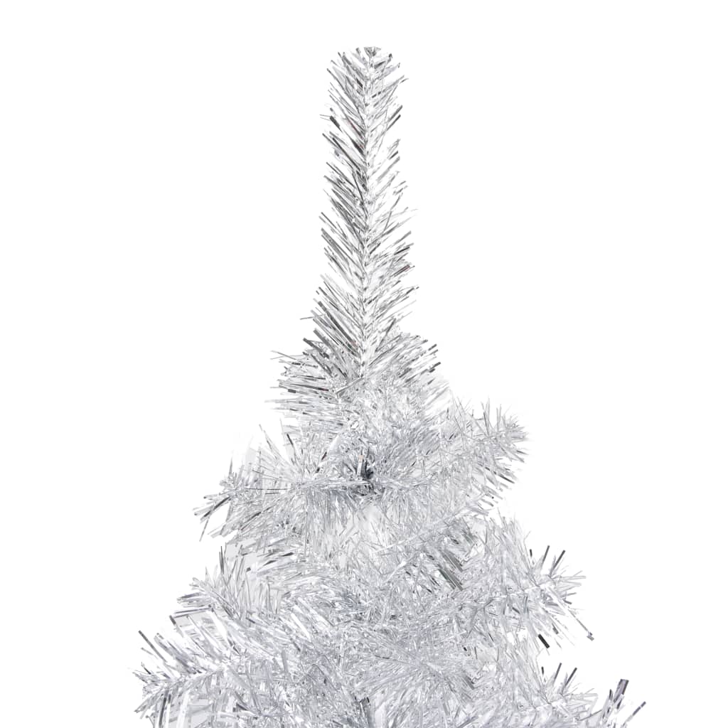 vidaXL Forhåndsbelyst kunstig juletre med kulesett sølv 210 cm PVC