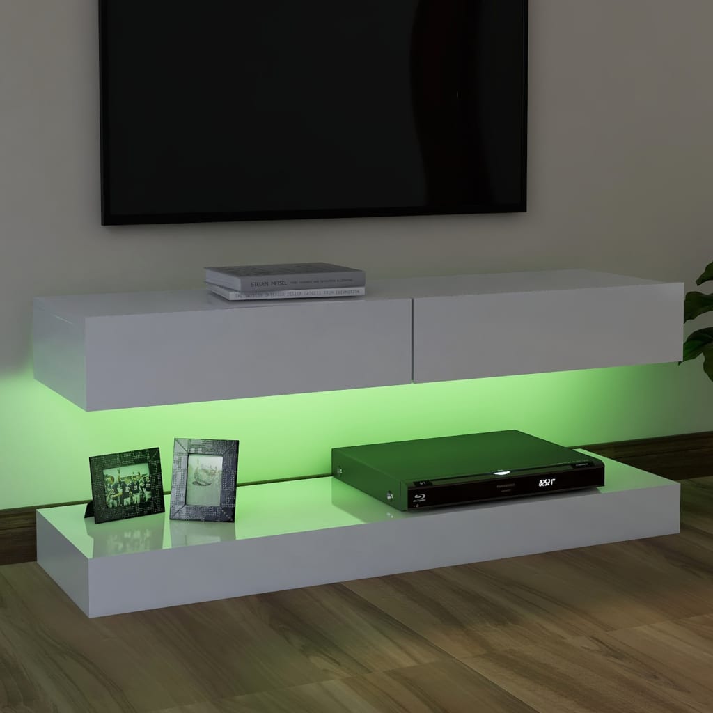 vidaXL TV-benk med LED-lys høyglans hvit 120x35 cm