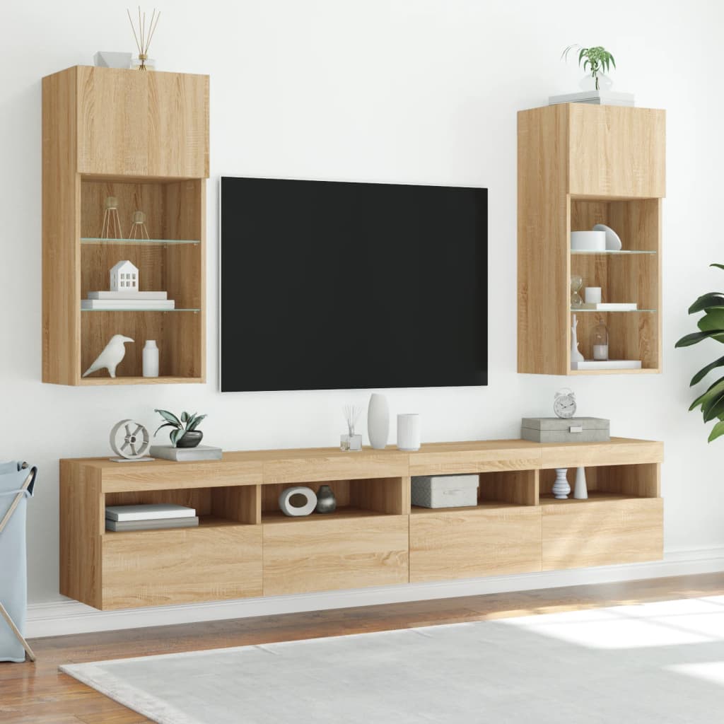 vidaXL TV-benker med LED-lys 2 stk sonoma eik 40,5x30x90 cm