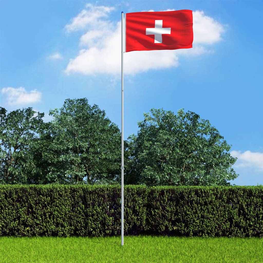 vidaXL Sveitsisk flagg og stang aluminium 6 m