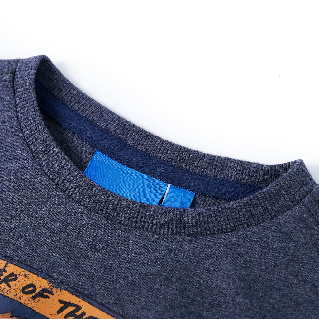 T-skjorte for barn med lange ermer mørkeblå melert 92