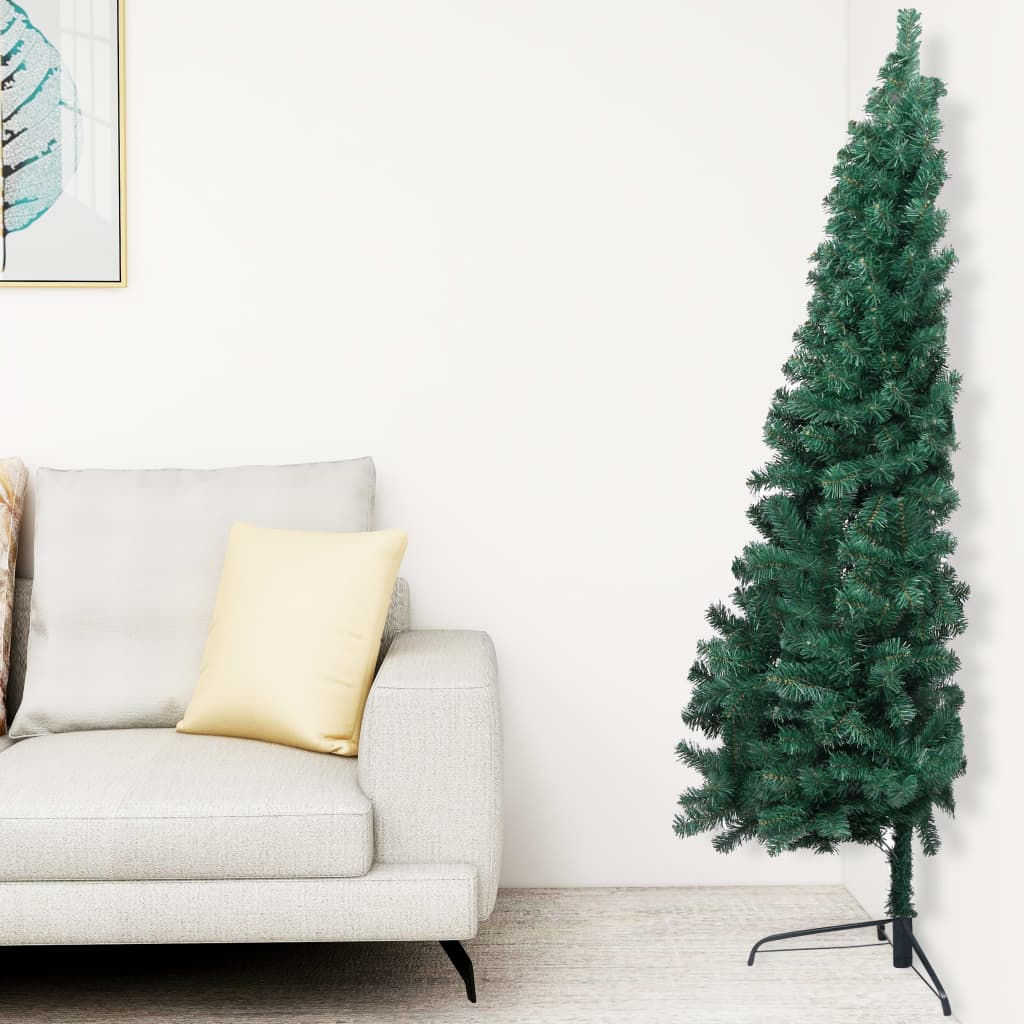 vidaXL Forhåndsbelyst kunstig halvt juletre med stativ grønn 150cm PVC