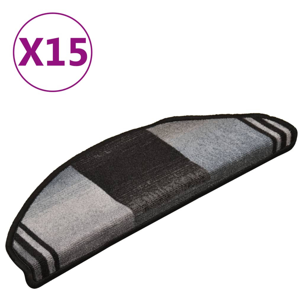 vidaXL Selvklebende trappematter 15 stk svart og grå 65x21x4 cm