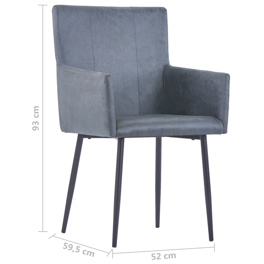 vidaXL Spisestoler med armlener 2 stk grå kunstig semsket skinn