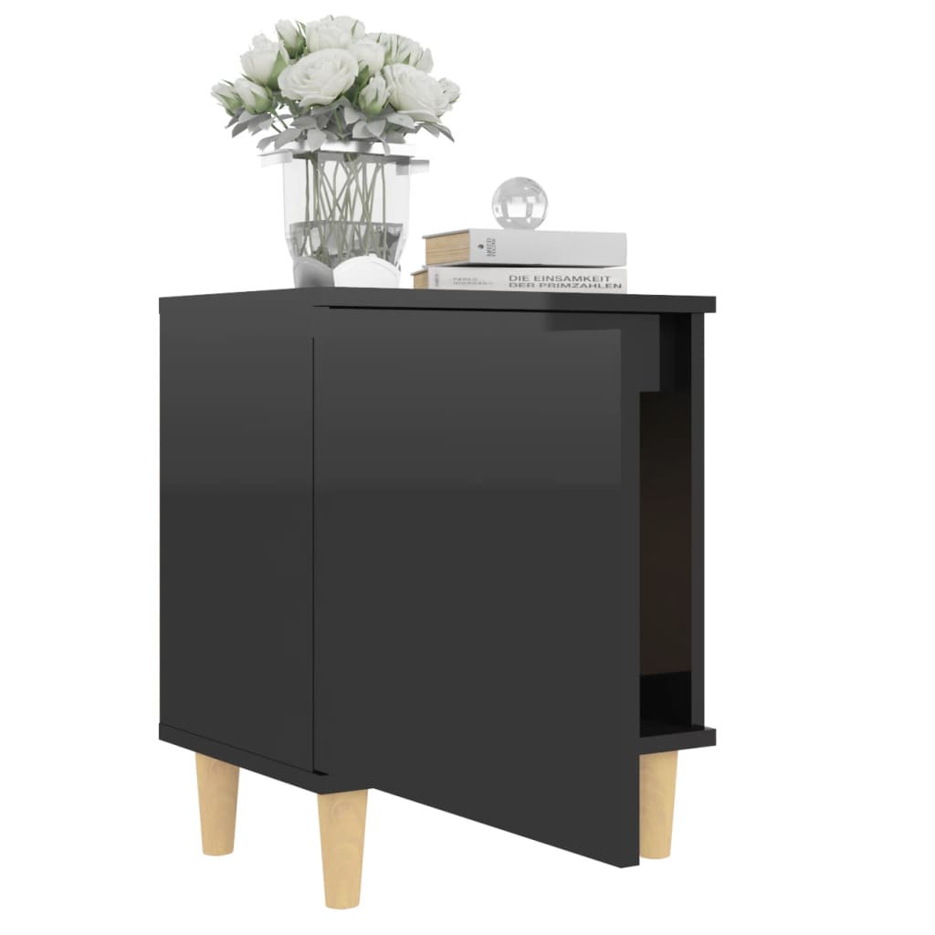 vidaXL Nattbord med ben i heltre høyglans svart 40x30x50 cm