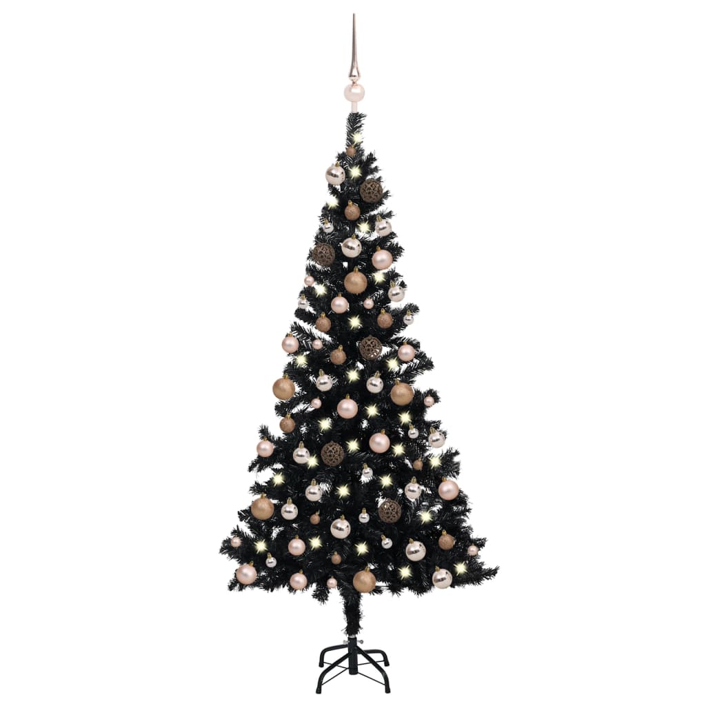 vidaXL Forhåndsbelyst kunstig juletre med kulesett svart 180 cm PVC