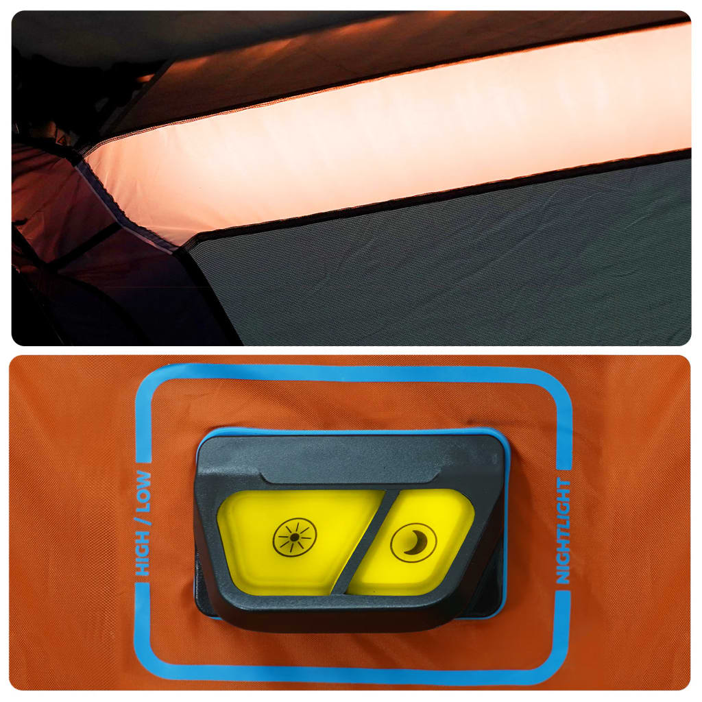 vidaXL Familietelt med LED 9 personer lysegrå og oransje hurtigutløser