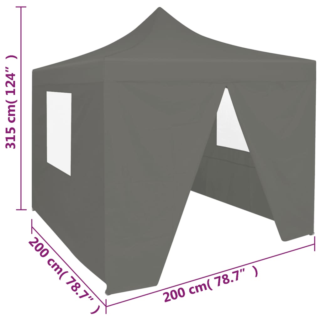 vidaXL Sammenleggbart festtelt 4 sidevegger 2x2m stål antrasitt