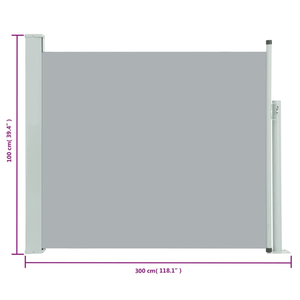 vidaXL Uttrekkbar sidemarkise 100x300 cm grå