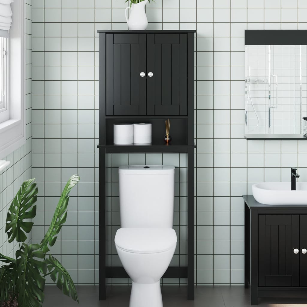 vidaXL Baderomsskap over toalettet BERG svart 60x27x164,5 cm heltre
