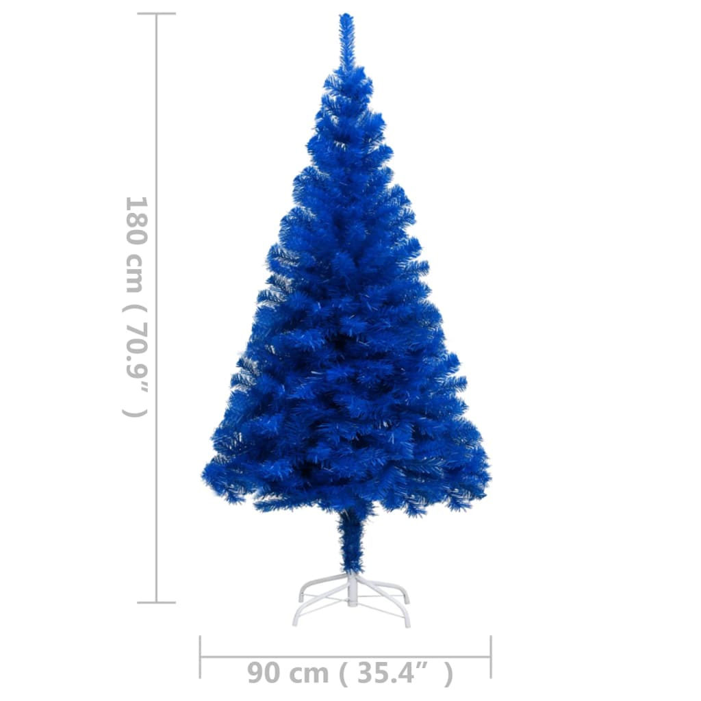 vidaXL Forhåndsbelyst kunstig juletre med stativ blå 180 cm PVC