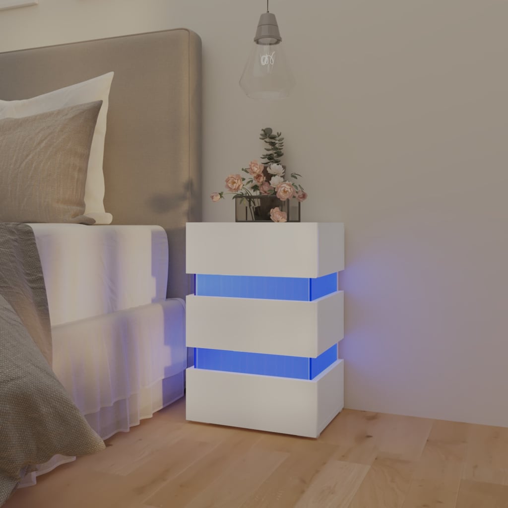 vidaXL LED-nattbord hvit 45x35x67 cm konstruert tre