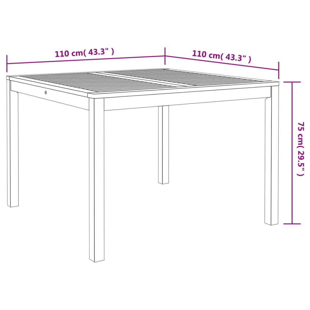 vidaXL Utendørs spisebord 110x110x75 cm heltre akasie