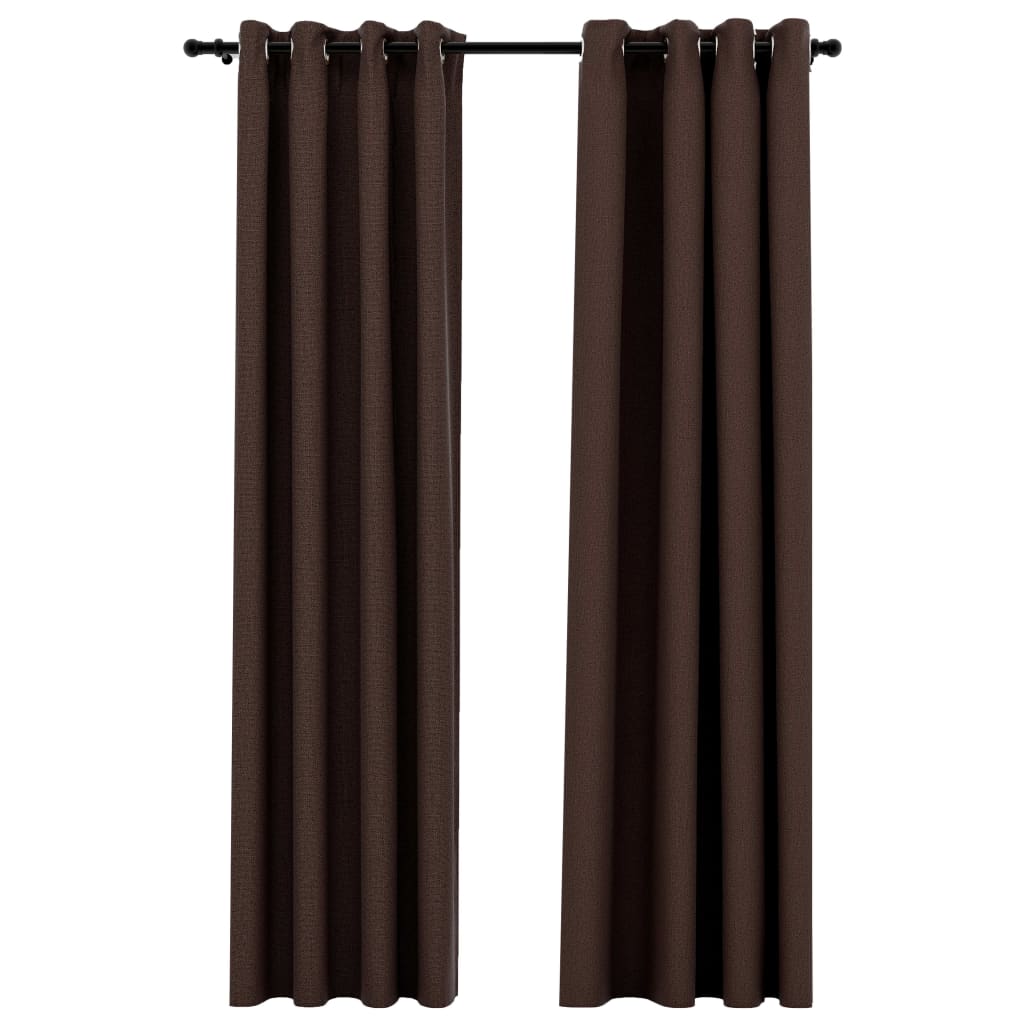 vidaXL Lystette gardiner maljer og lin-design 2 stk gråbrun 140x225 cm
